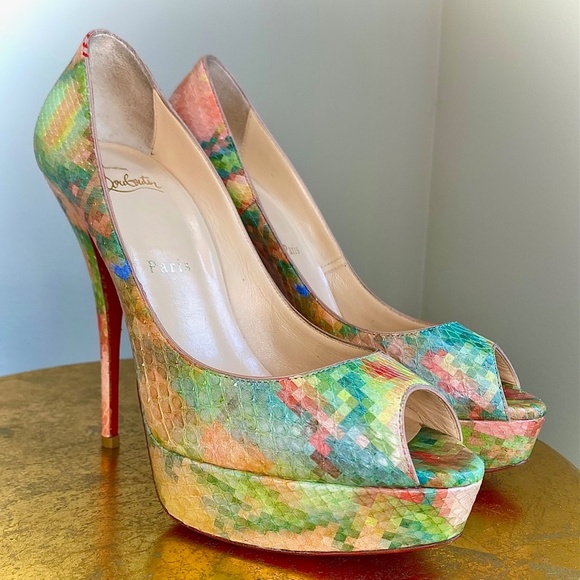 Excellent Christian Louboutin Troca 140 Python Pixel - Red Bottoms Size EU 38 - Picture 9 of 16